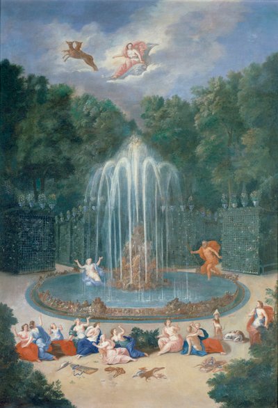 Los bosques de Versalles. Vista de la Estrella o Montaña de Agua con Alph persiguiendo a Arethusa de Jean the Younger Cotelle
